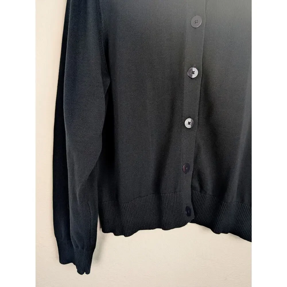 J Crew Jackie Cardigan Sweater Cotton Crepe Preppy Academia Black Size XXL - Picture 4 of 11